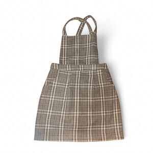 Lulus Women's Brown Plaid Skirt Overalls Dress Preppy Academia SZ S